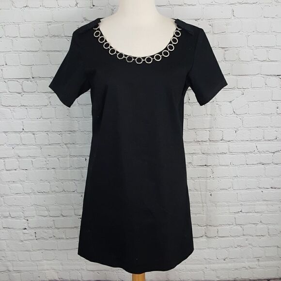 PINK TARTAN 𝅺Black Short Sleeve Satin Dress sz 6 - Picture 1 of 5